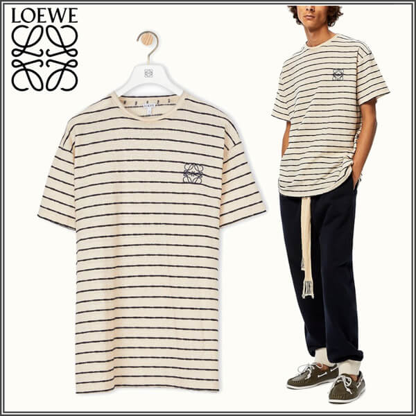 ロエベ tシャツ 偽物 ボーダー LOEWE ロゴが刺繍されたクルーネックストライプTシャツ –  スーパーコピーブランド代引き日本国内発送後払い口コミ専門店